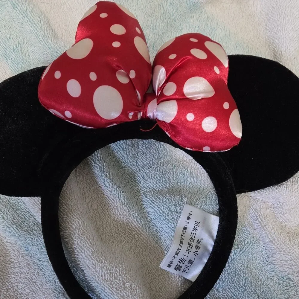 Disney Parks Minnie Mouse Classic Red White Polka Dot Bow Ear Headband Authentic